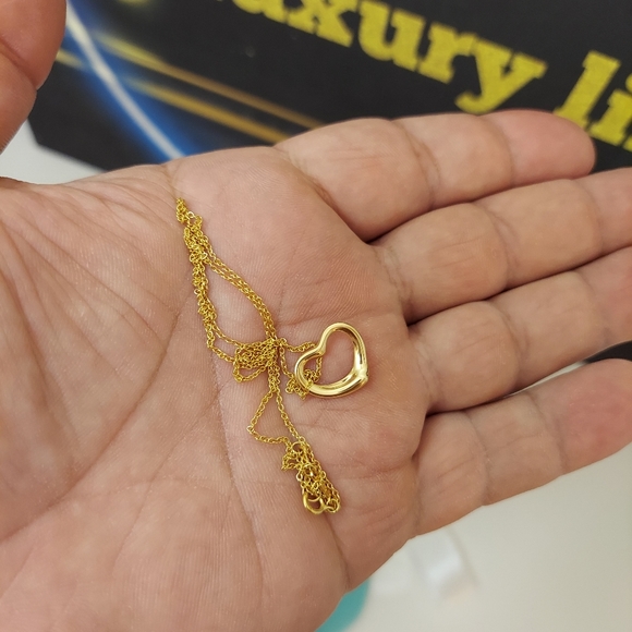 🟢Tiffany & Co🟢 Elsa Peretti Open Heart Pendant Necklace 18K Yellow Gold - Picture 8 of 16